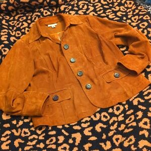 Talbots petite brown camo leather coat